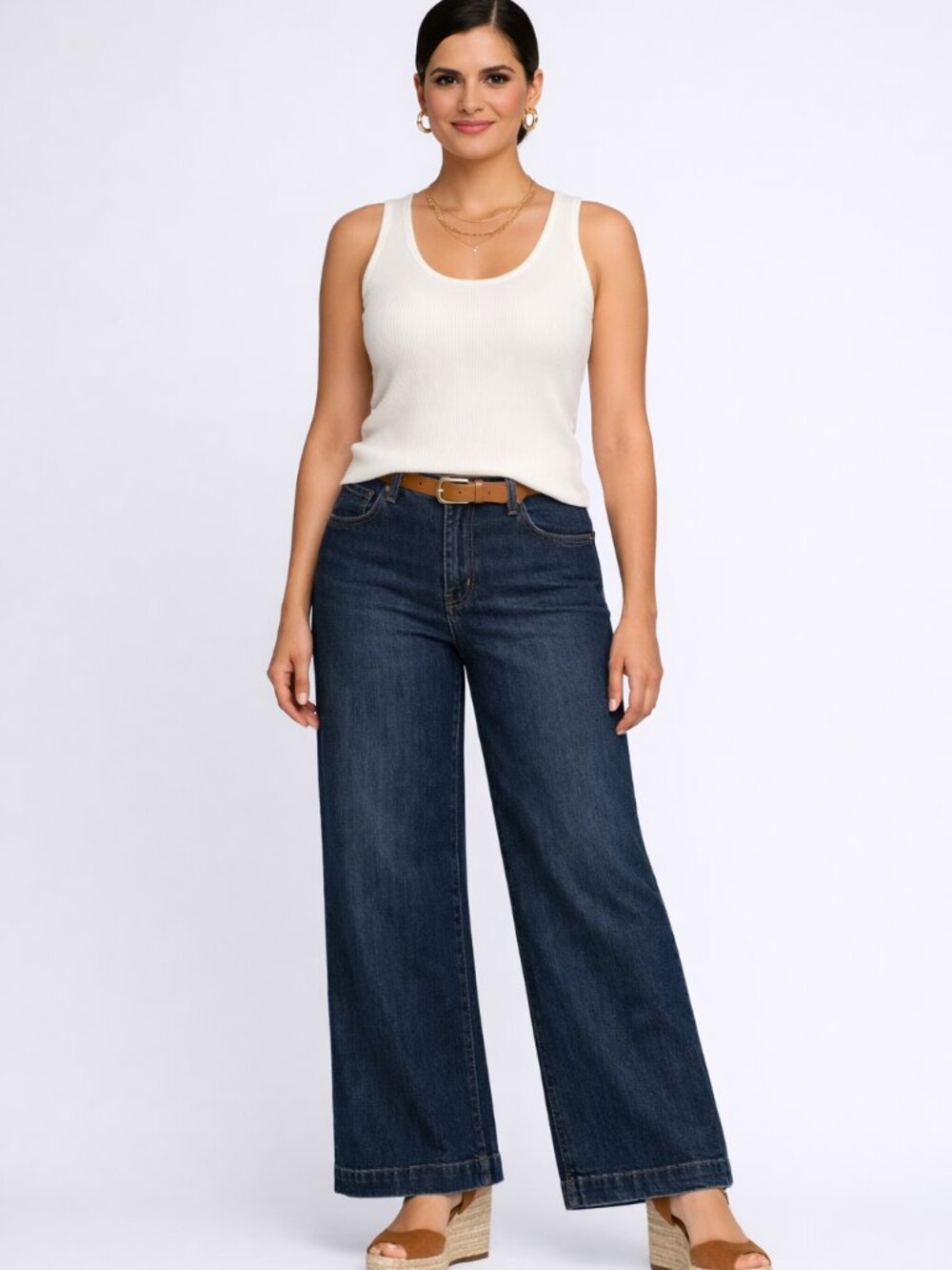Lands' End Dark Denim Stretch Straight  Wide Leg Jeans Size 8 Length 31 NWT
